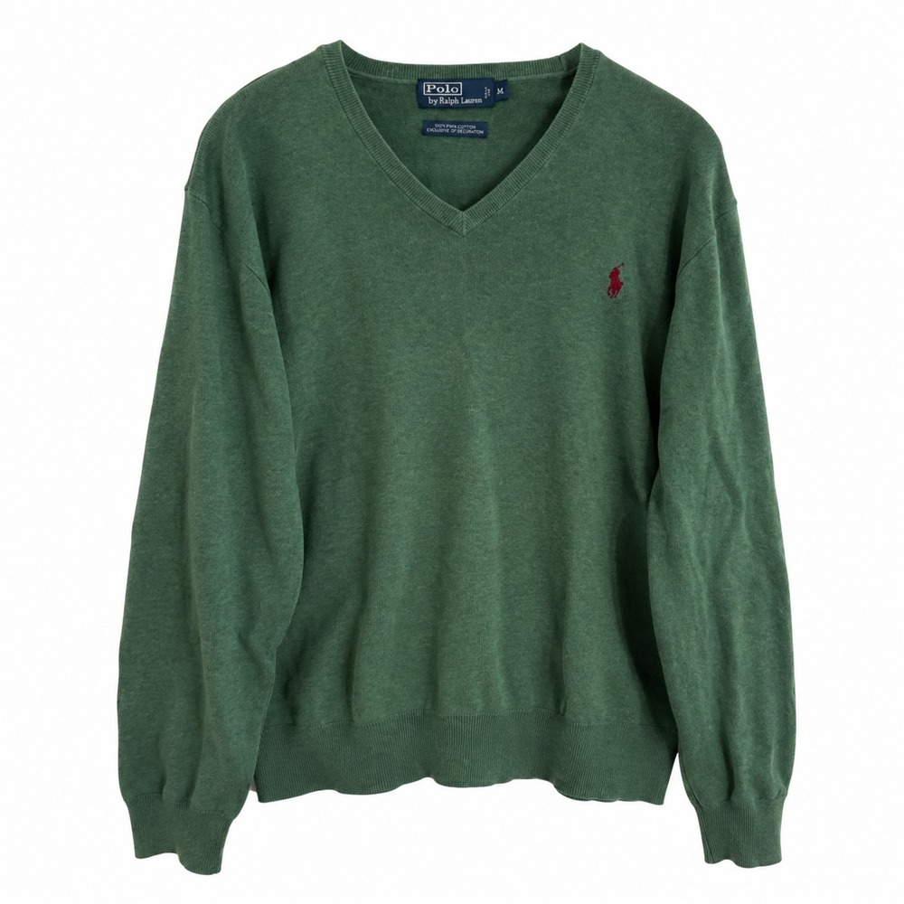 Vtg Y2K Polo Ralph Lauren Sweater Men XL Pima Cotton V Neck Preppy Holiday Party